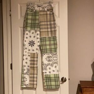 Patchwork bandana denim jeans.